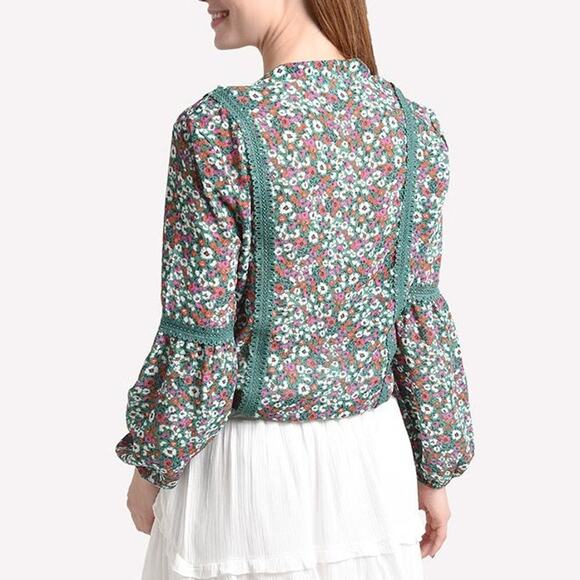 NWT Jack by BB Dakota Going To California Floral Peasant Blouse Green Womens XS - Picture 2 of 5